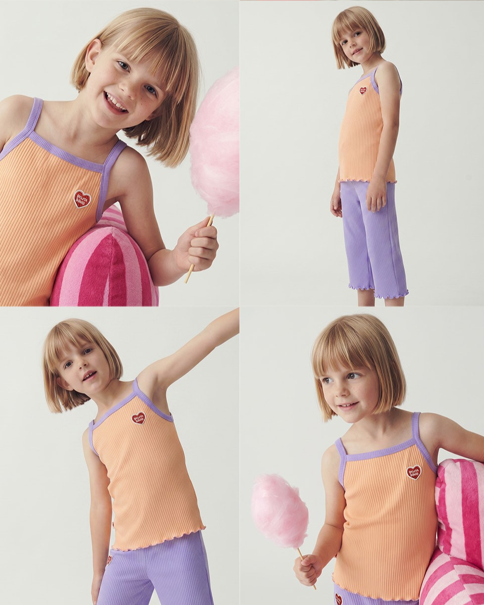 [GIRL SET] Orange BB Heart Two-Tone Sleeveless One Mile