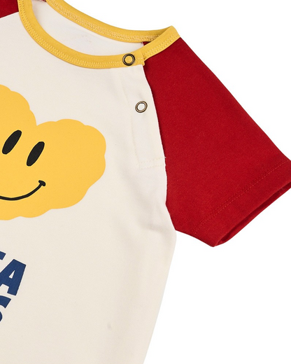 BABY Red Smile Heart Color Block Short Jumpsuit