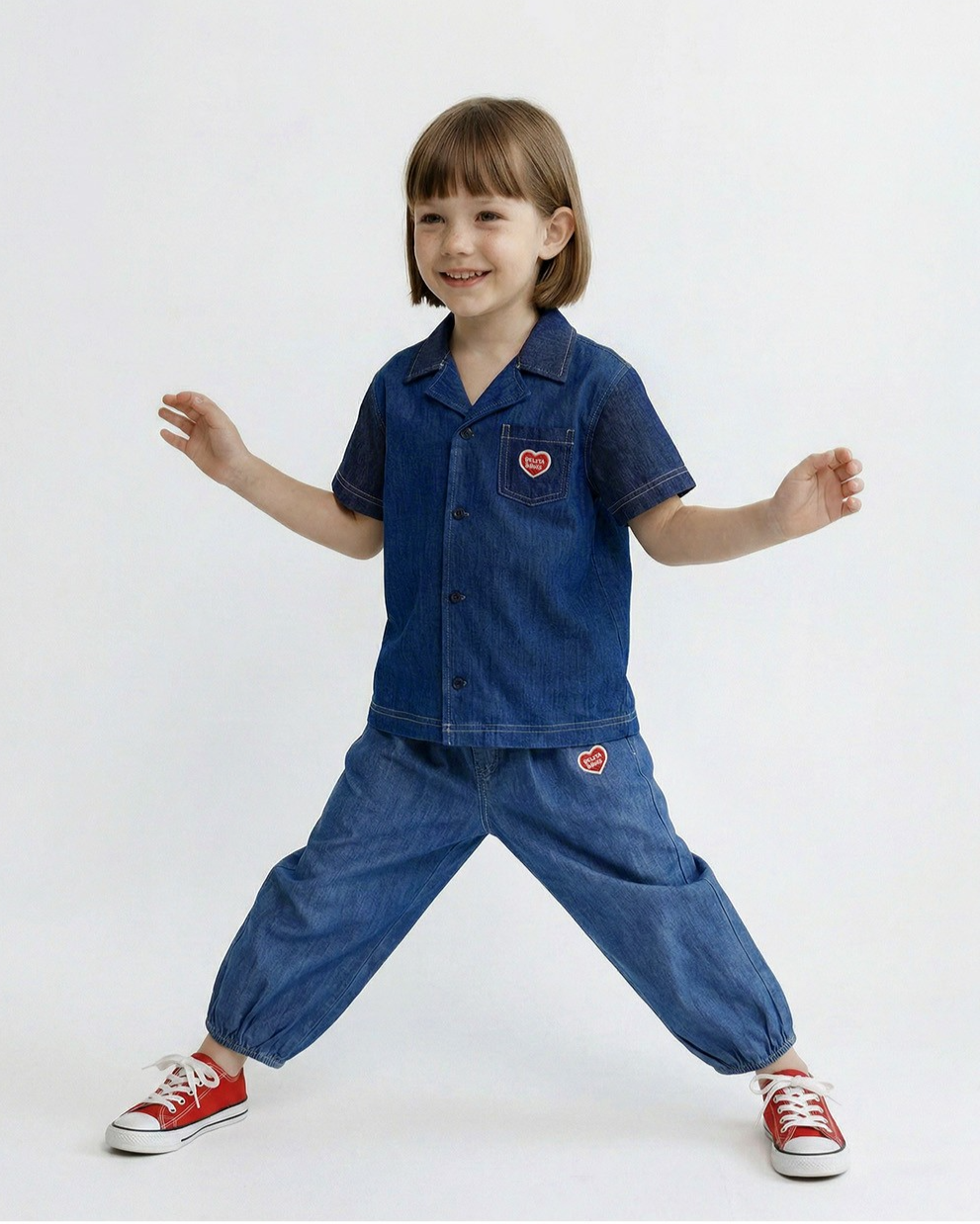 Blue BB Heart Balloon Fit Denim Pants