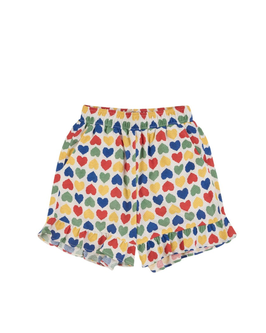 [GIRL SET] Cream Rainbow Heart Mesh Frill Sleeveless Shorts