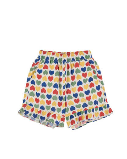 [GIRL SET] Cream Rainbow Heart Mesh Frill Sleeveless Shorts