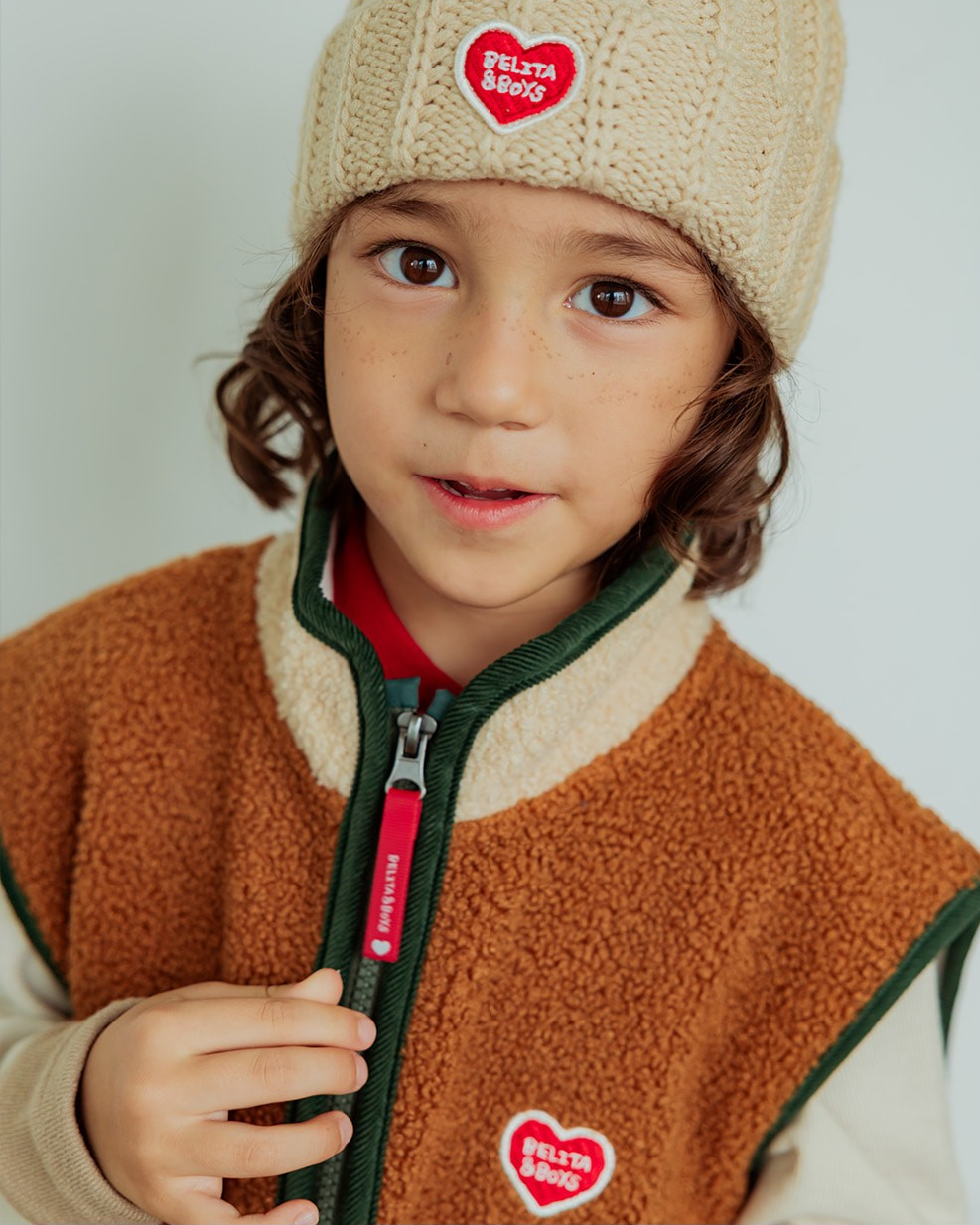 Brown BB Heart Color Block Dumble Fleece Vest