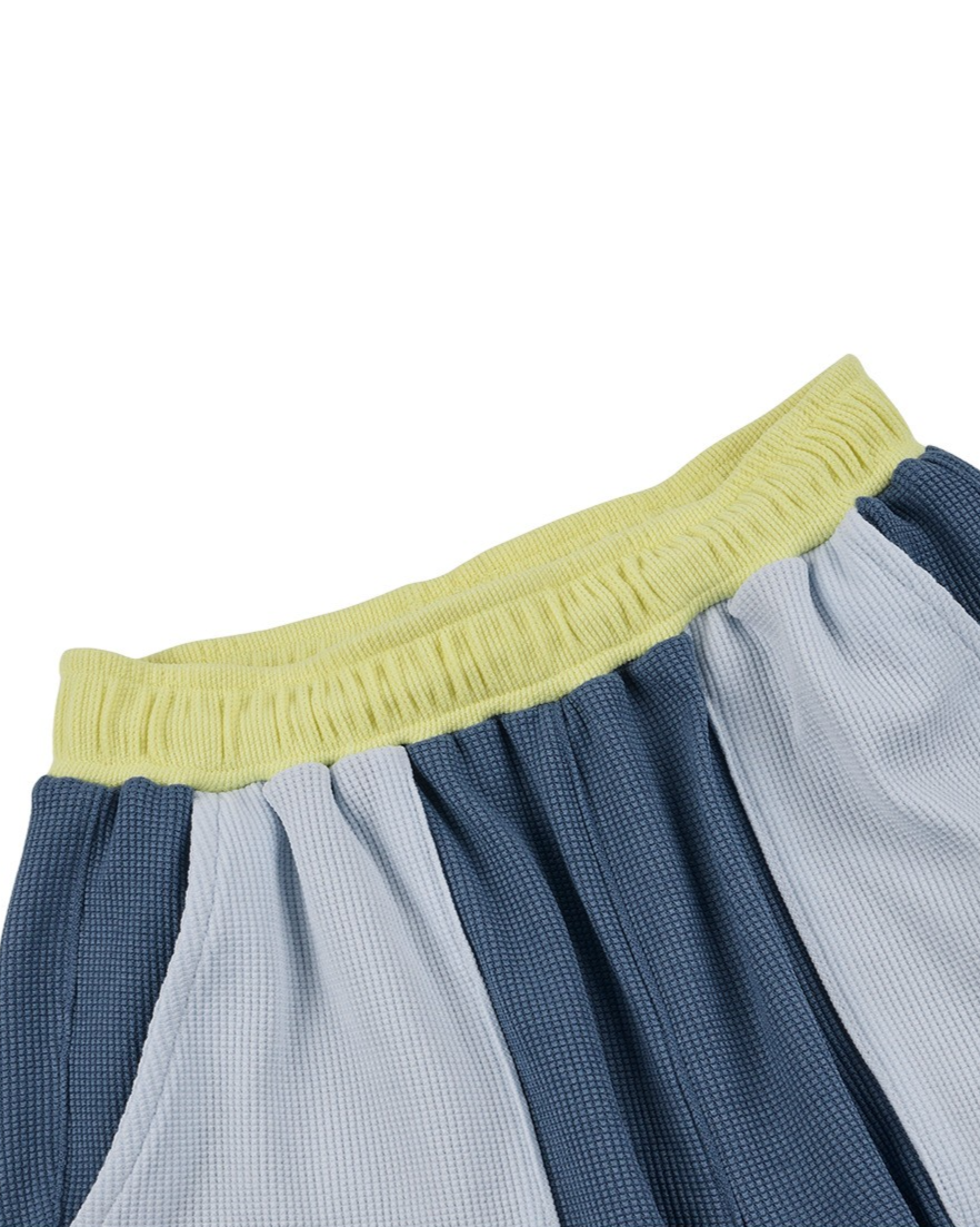 Blue BB Heart Pocket Color Block Waffle Shorts