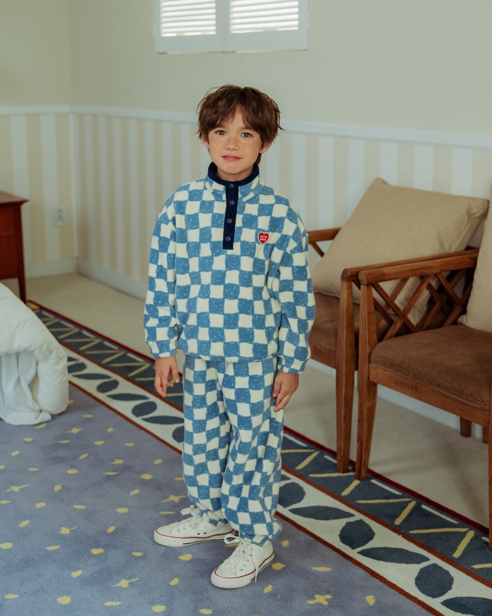 [SET] Light Blue Checkerboard Fleece High Neck Jogger
