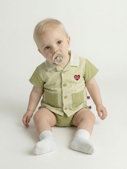 [BABY SET] Green Color Block Polysucker Shirt & Shorts