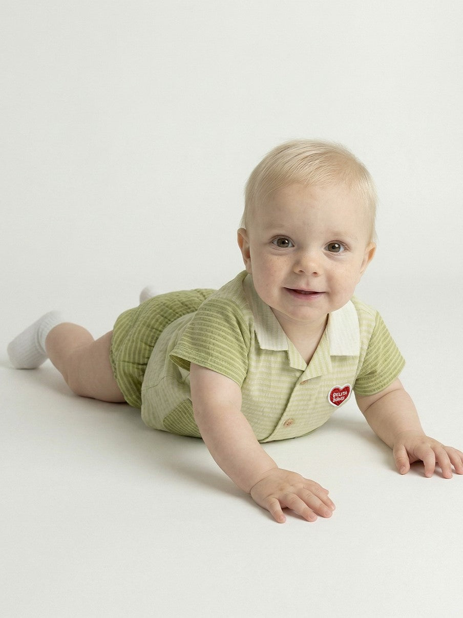 [BABY SET] Green Color Block Polysucker Shirt & Shorts