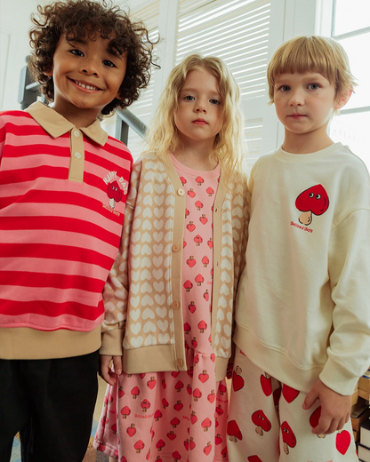 Beige Grid BB Heart Pattern Knit Cardigan