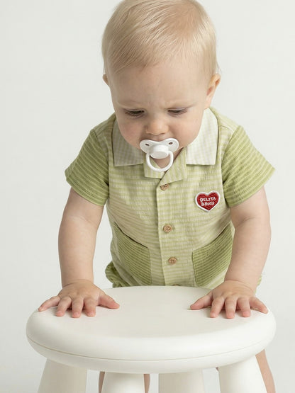 [BABY SET] Green Color Block Polysucker Shirt & Shorts
