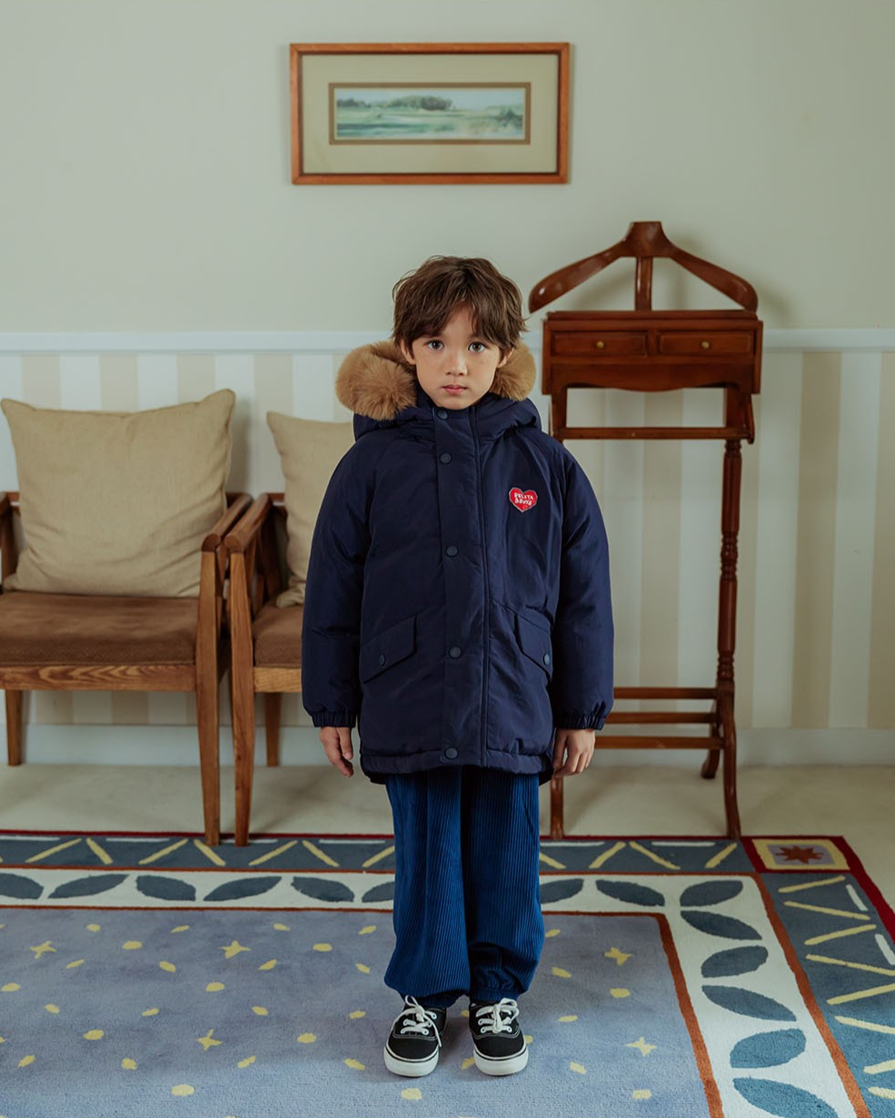 Navy Duck Down Fur Hooded Taslan Jumper