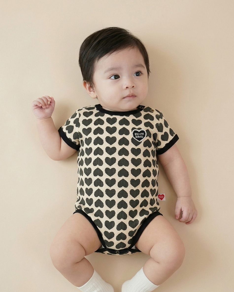 BABY Charcoal BB Heart Pattern Short Bodysuit