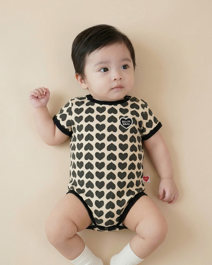 BABY Charcoal BB Heart Pattern Short Bodysuit