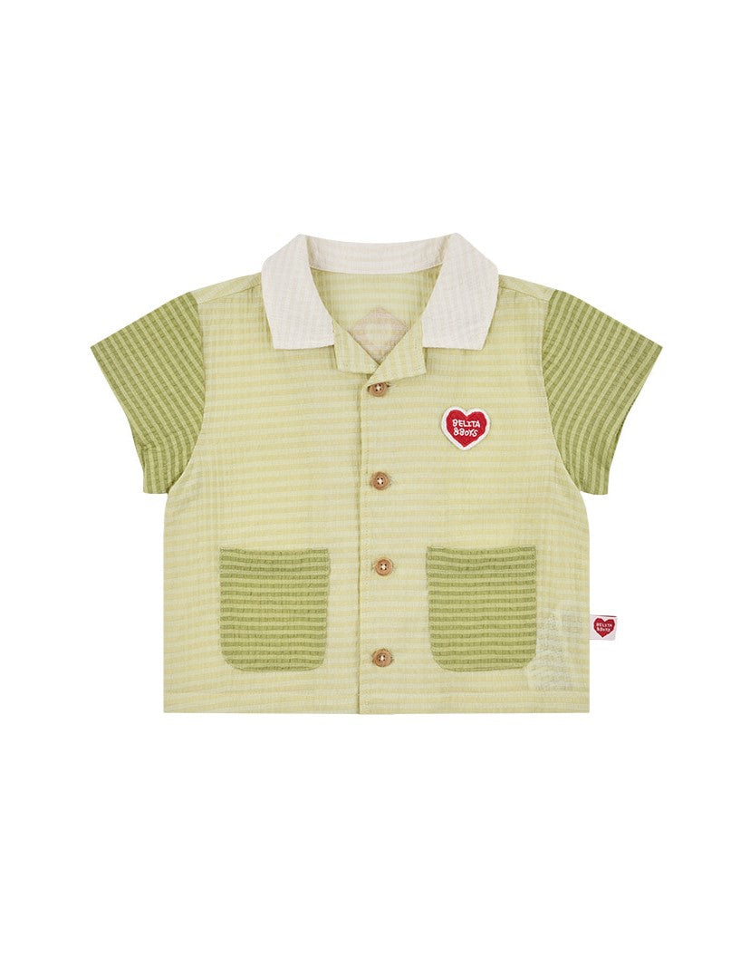 [BABY SET] Green Color Block Polysucker Shirt & Shorts