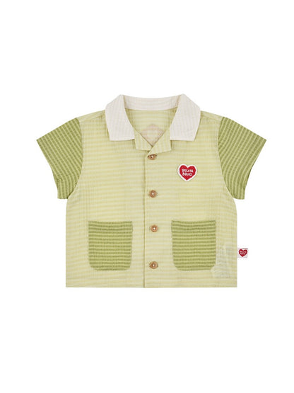 [BABY SET] Green Color Block Polysucker Shirt & Shorts