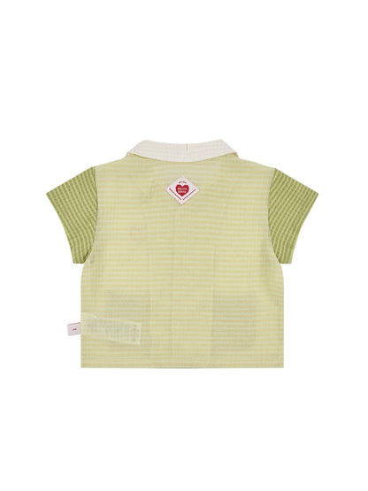 [BABY SET] Green Color Block Polysucker Shirt & Shorts