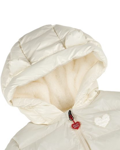 BABY Cream Glossy Hooded Puffer Jumpsuit