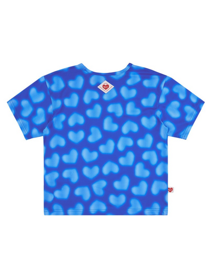 [SET] Blue Water Dye Heart Pattern Mesh Shorts
