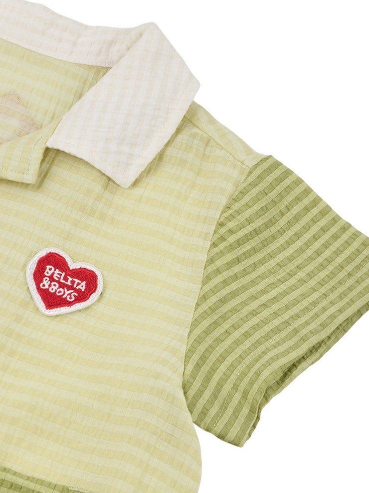[BABY SET] Green Color Block Polysucker Shirt & Shorts