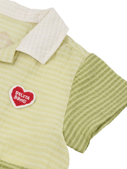 [BABY SET] Green Color Block Polysucker Shirt & Shorts