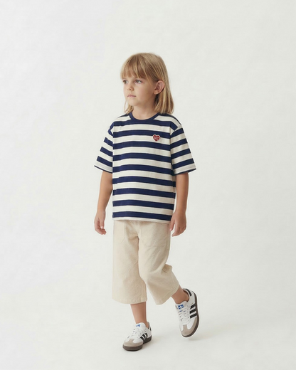 Navy BB Heart Stripe Mid Sleeve
