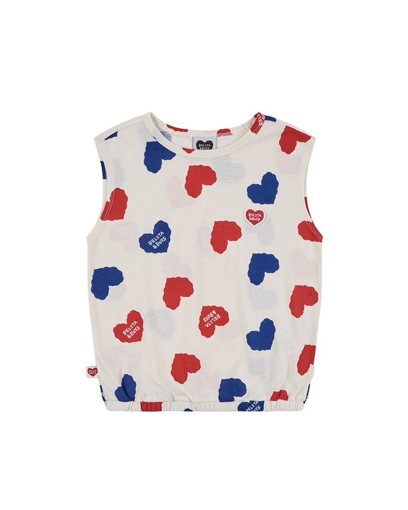 [SET] Ivory Red Blue Heart Pattern Mesh Sleeveless Crop
