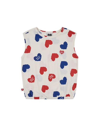 [SET] Ivory Red Blue Heart Pattern Mesh Sleeveless Crop