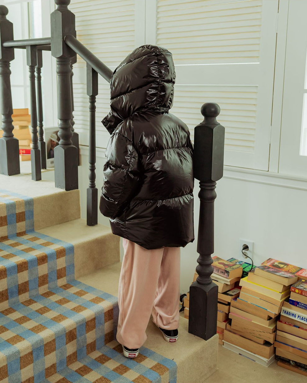 Black Glossy Duck Down Hooded Jumper