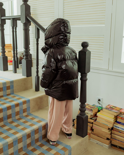 Black Glossy Duck Down Hooded Jumper