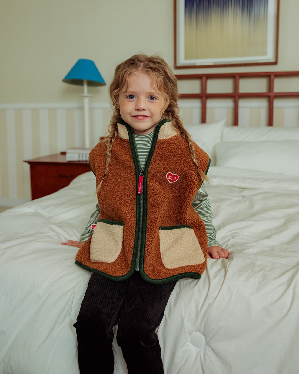 Brown BB Heart Color Block Dumble Fleece Vest