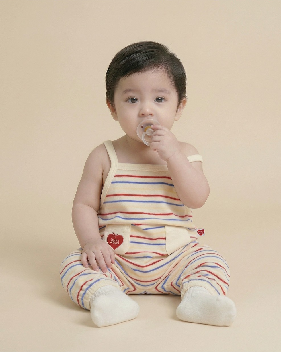BABY Cream Bubble Apple Rainbow Stripe Terry Overall