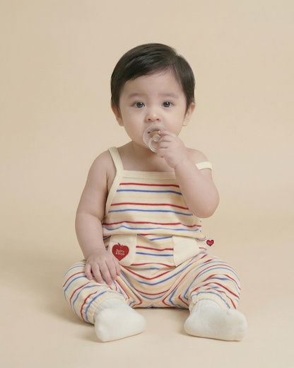 BABY Cream Bubble Apple Rainbow Stripe Terry Overall