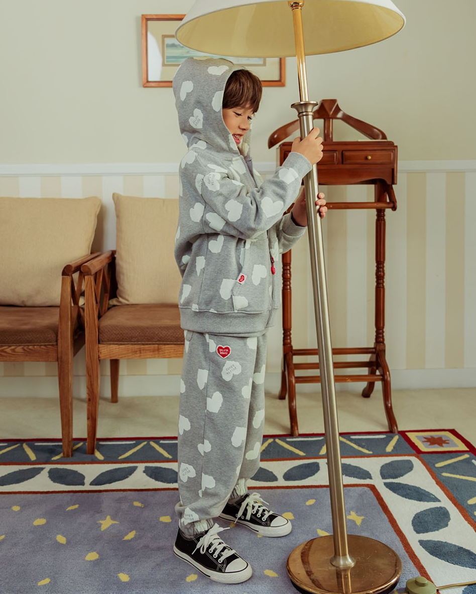 Grey BB Heart Pattern Zip Up Hood