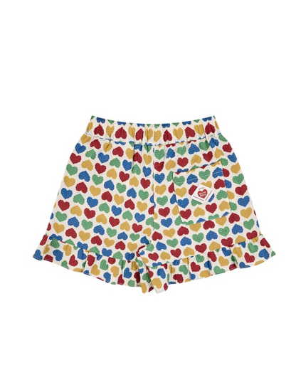 [GIRL SET] Cream Rainbow Heart Polysucker Blouse & Shorts