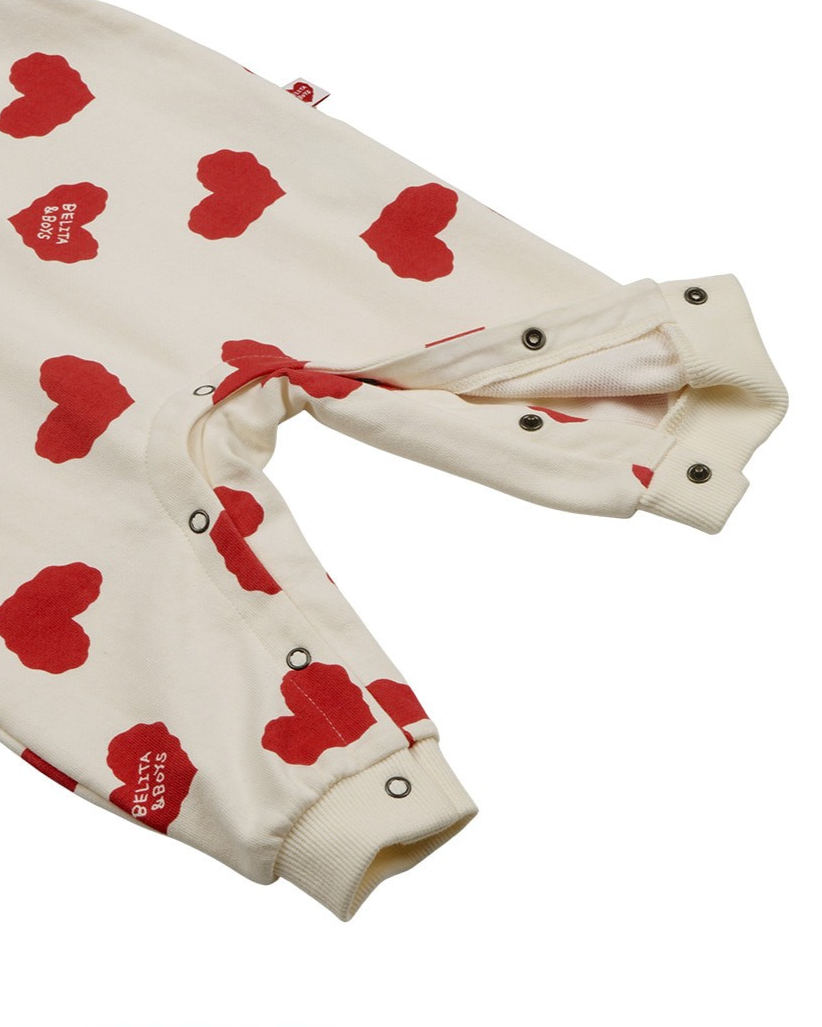 [BABY SET] Red BB Heart Pattern Jumpsuit & Bonnet