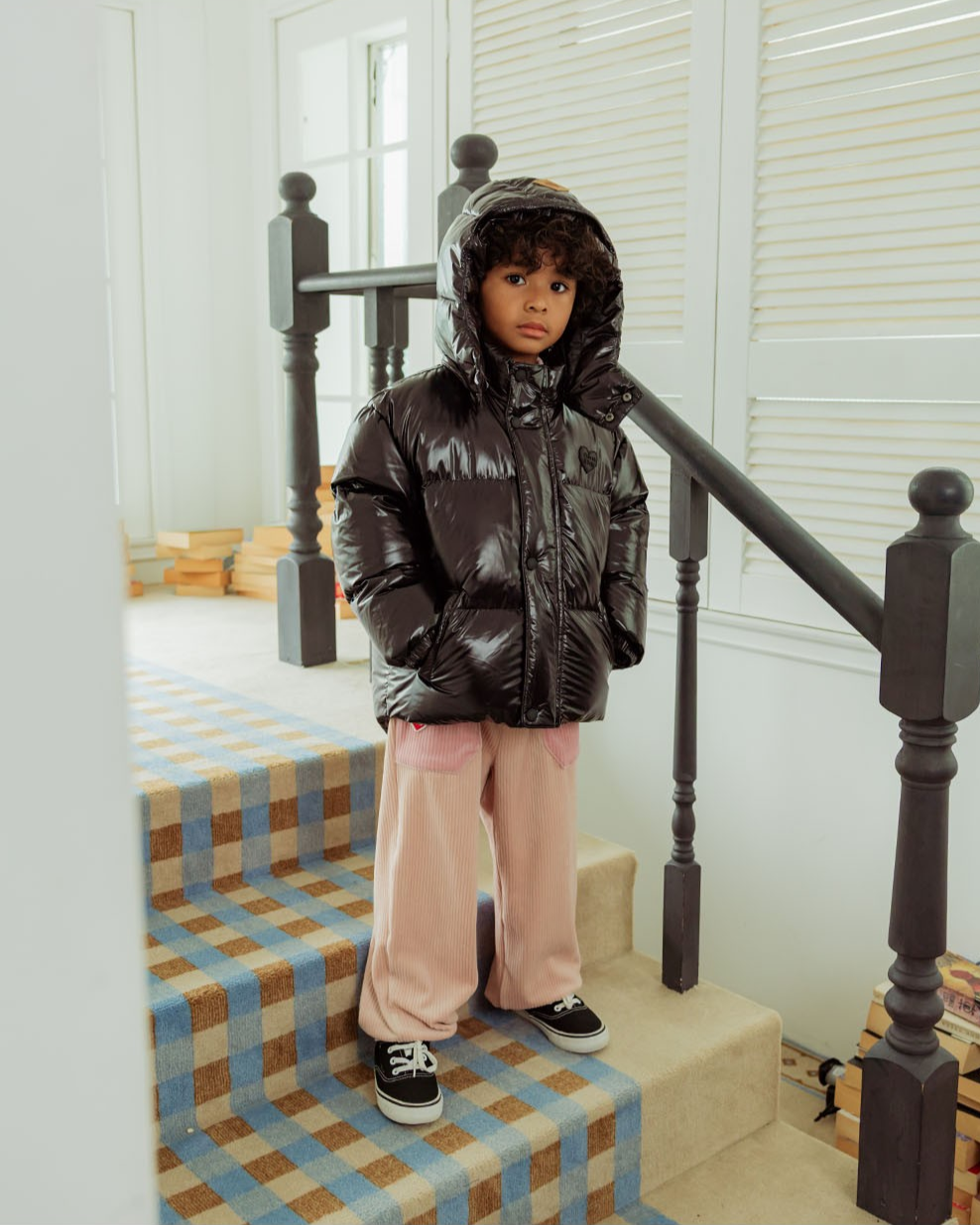 Black Glossy Duck Down Hooded Jumper