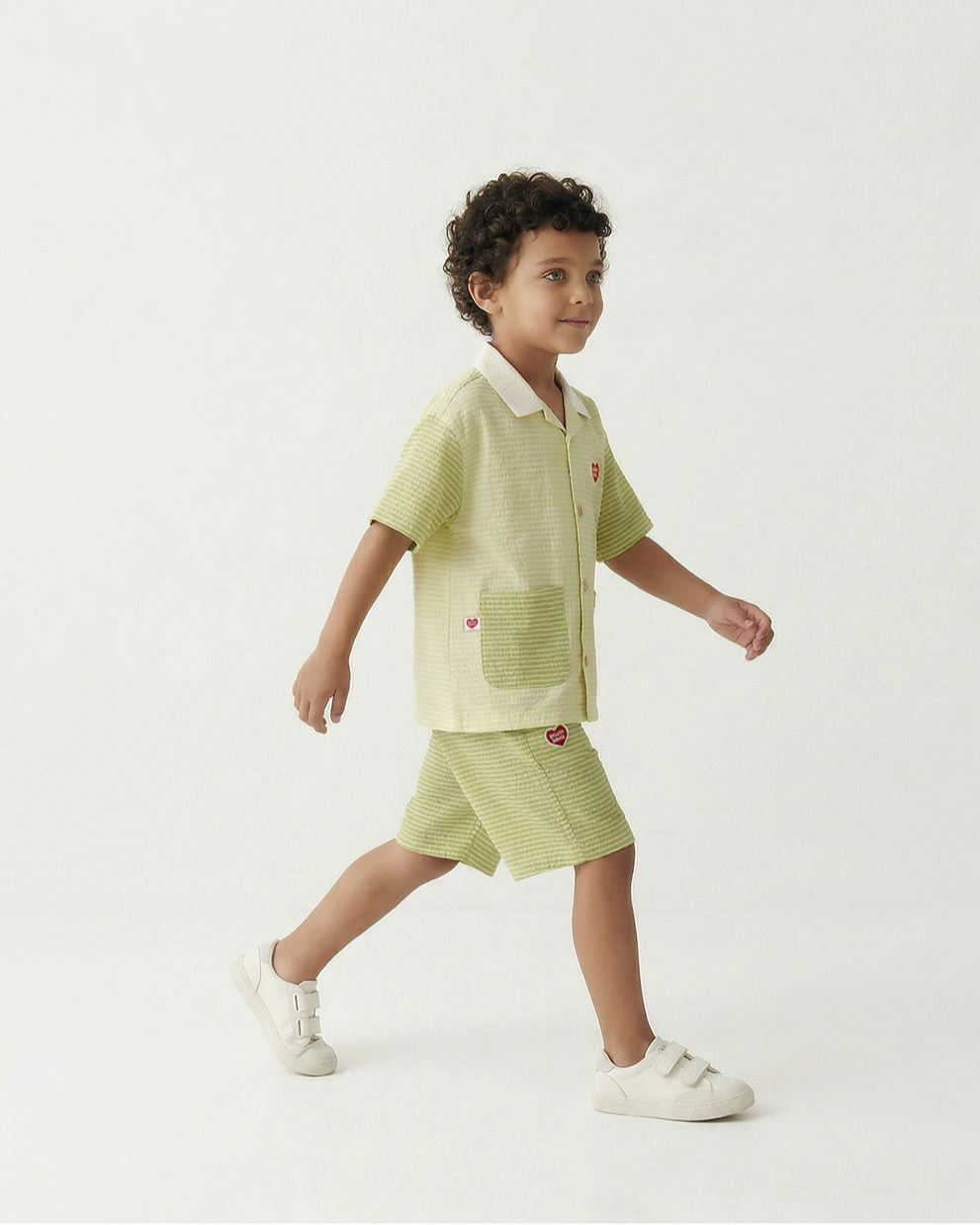 [SET] Green Color Block Polysucker Shirt & Shorts