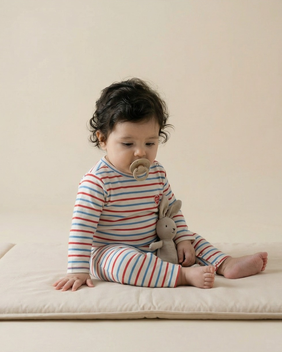 BABY Red BB Heart Multi Stripe Jumpsuit