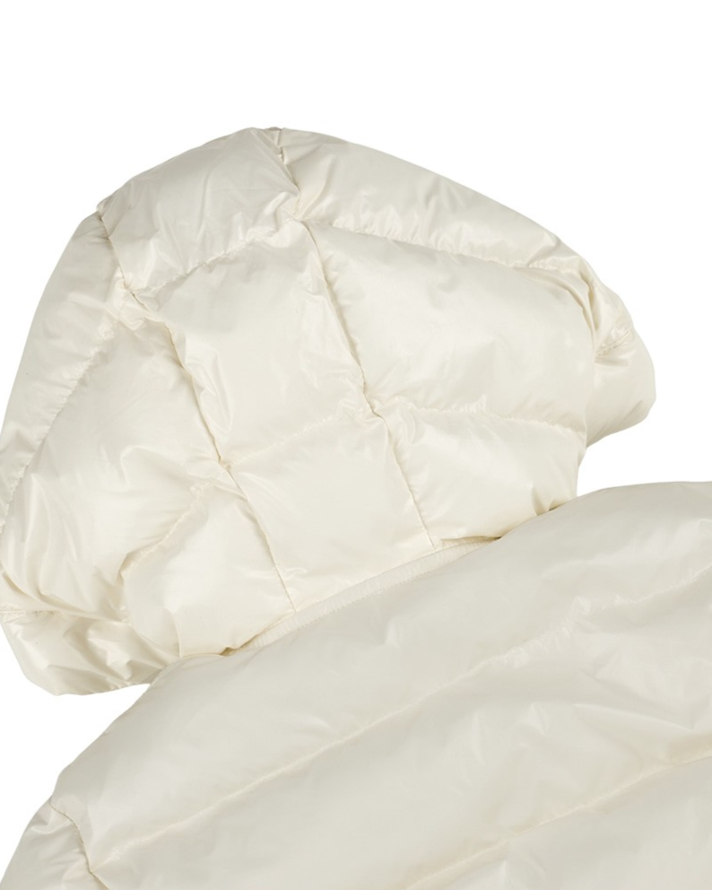 BABY Cream Glossy Hooded Puffer Jumpsuit
