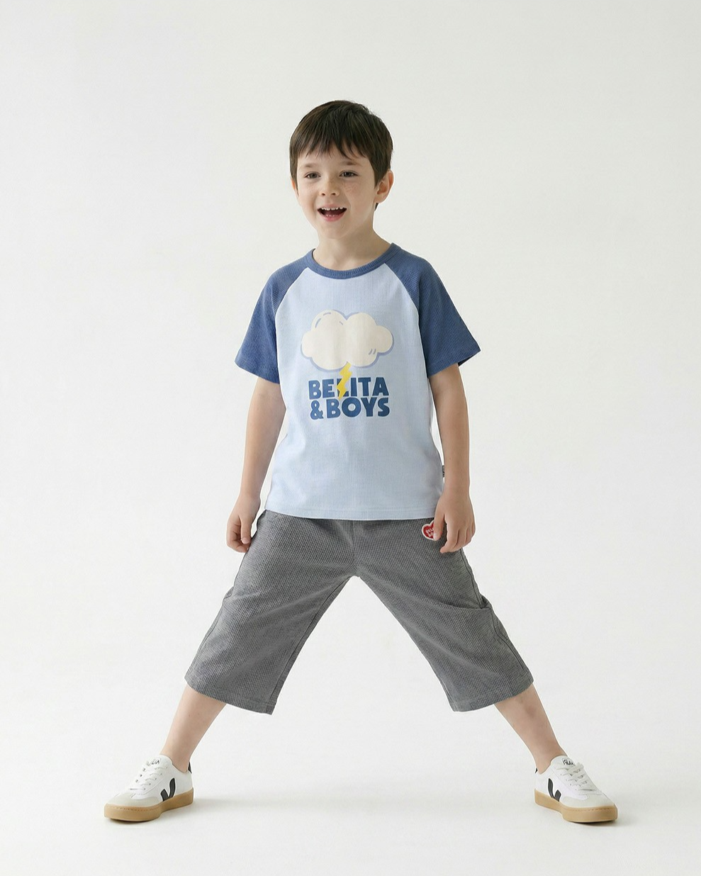 Grey BB Heart Color Block Polysucker Crop Pants