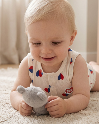 BABY Ivory Red Blue Heart Pattern Sleeveless Bodysuit