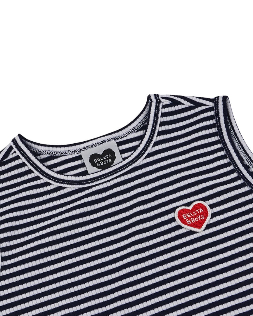 [SET] Navy BB Heart Stripe Sleeveless Shorts