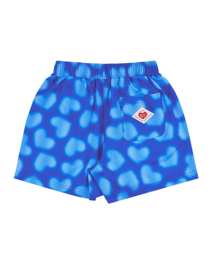 [SET] Blue Water Dye Heart Pattern Mesh Shorts