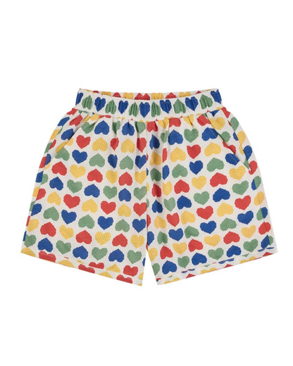 [SET] Cream Rainbow Heart Mesh Sleeveless Shorts
