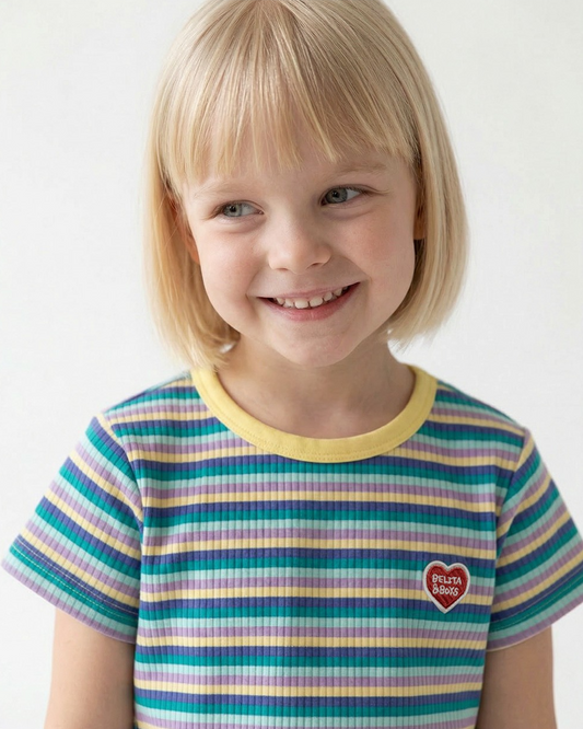 [SET] Light Yellow Colorful Stripe Short One Mile