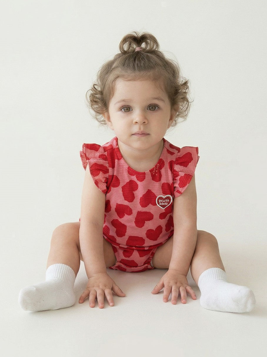BABY GIRL Pink BB Heart Pattern Polysucker Short Bodysuit