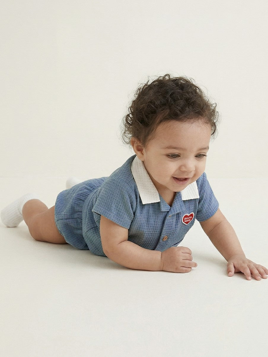 [BABY SET] Light Blue Color Block Polysucker Shirt & Shorts