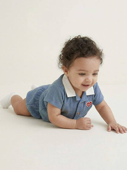[BABY SET] Light Blue Color Block Polysucker Shirt & Shorts