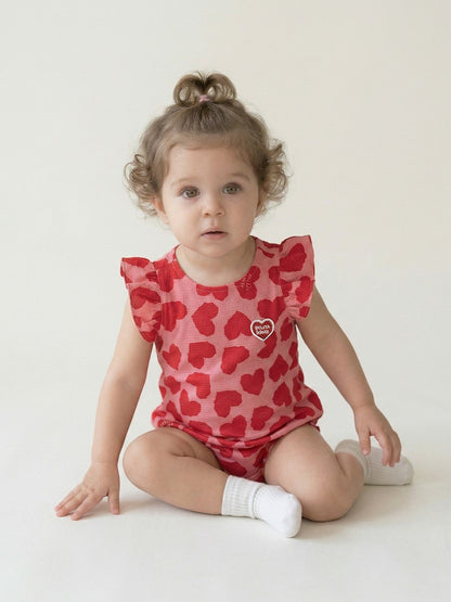 BABY GIRL Pink BB Heart Pattern Polysucker Short Bodysuit