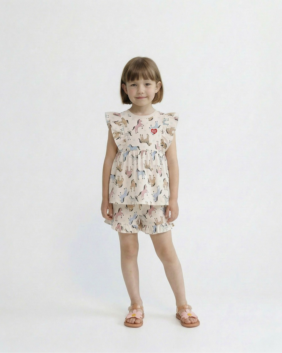 [GIRL SET] Light Pink Horse Pattern Blouse & Shorts