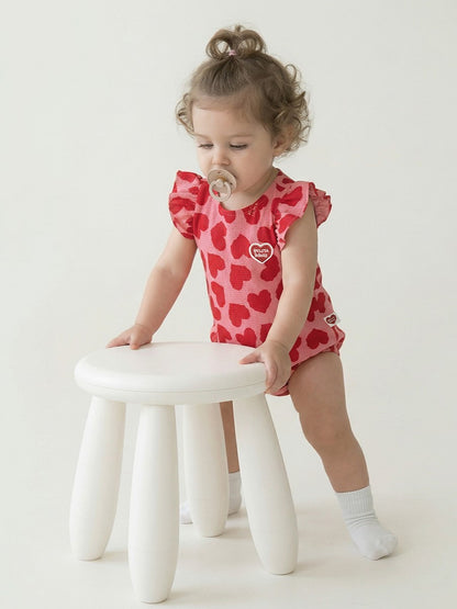 BABY GIRL Pink BB Heart Pattern Polysucker Short Bodysuit