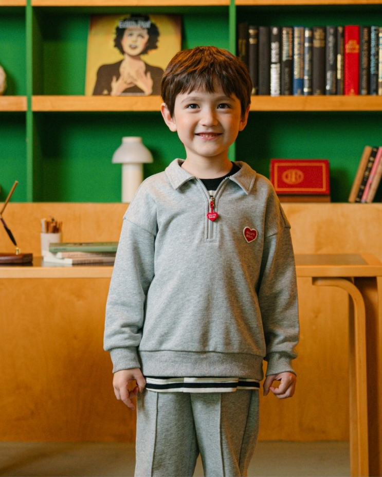 [SET] Melange Grey BB Heart Collar Jogger